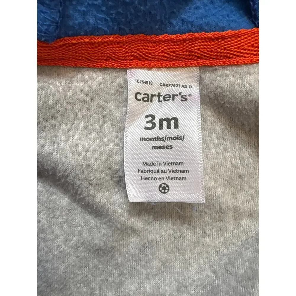 Carter’s Grey & Blue Fuzzy Hooded One Piece, Size 3M